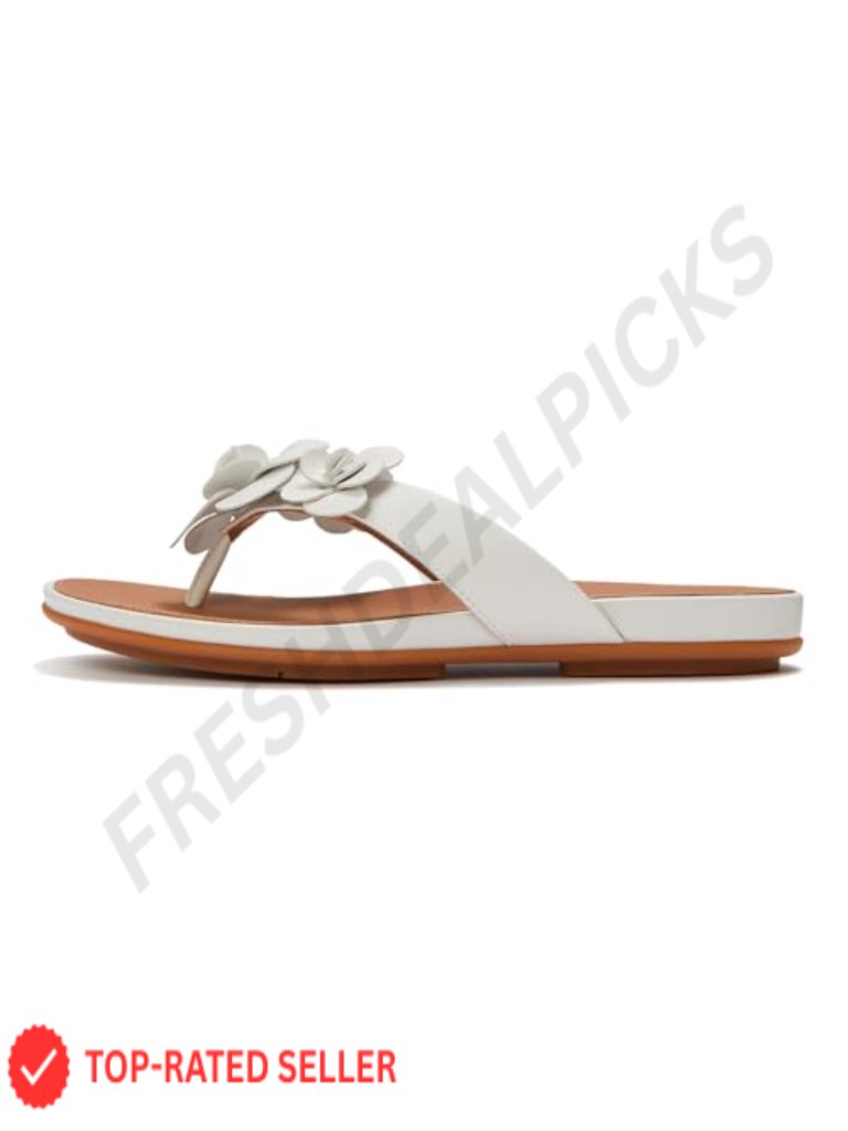 Leather Wedge Thong Sandals With Floral Detail